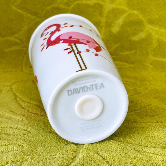 Davids Tea Twisted Pink Flamingo Ceramic Christmas Lights Travel Tumbler Mug Lid - Picture 8 of 10
